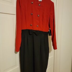 Elegant Red and Black Double-Breasted Women's Coat
